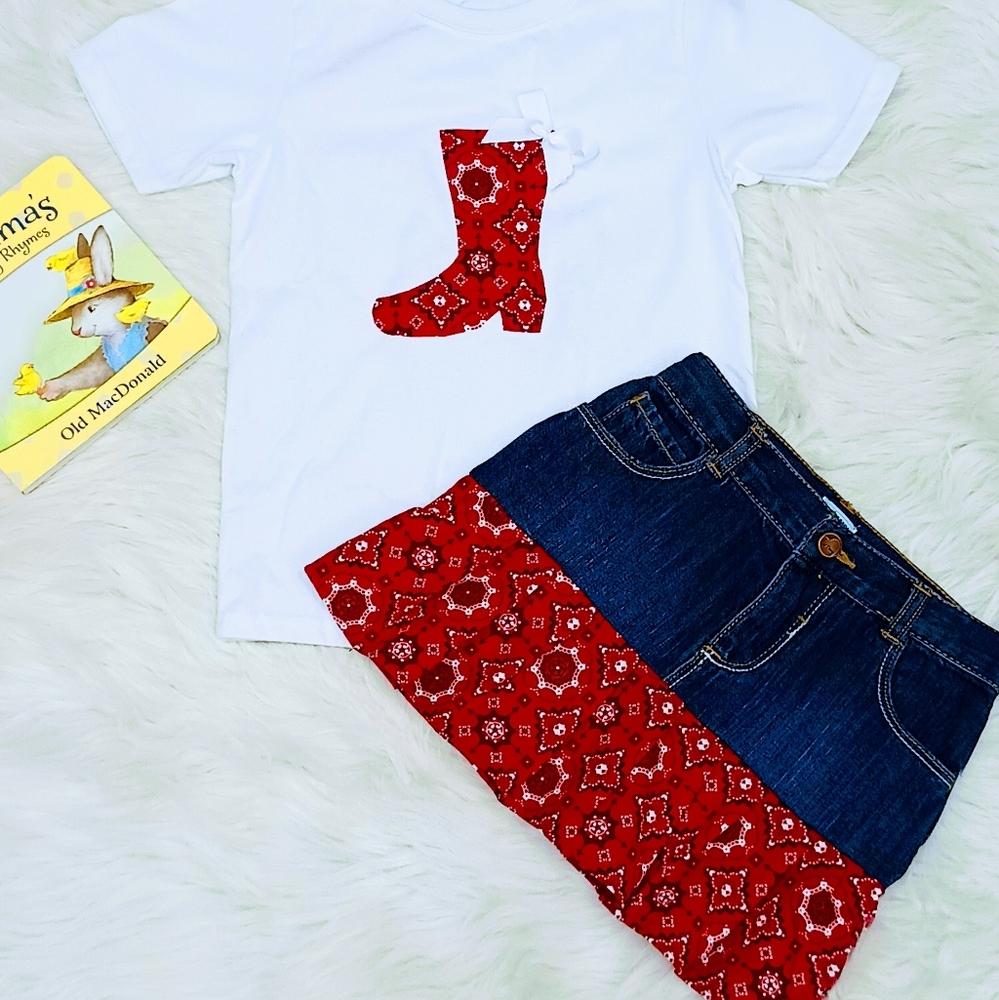 Handmade Girls Bandana Jeans 2pc Outfit Size 5